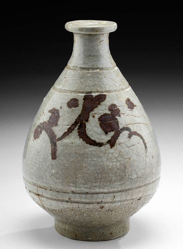 18th C. Korean Stoneware Vase w/ Characters