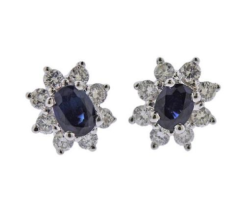 18K Gold Diamond Sapphire stud Earrings
