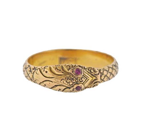 Antique 15k Gold Ruby Snake Band Ring 