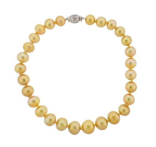 18k Gold Golden South Sea Pearl Necklace 