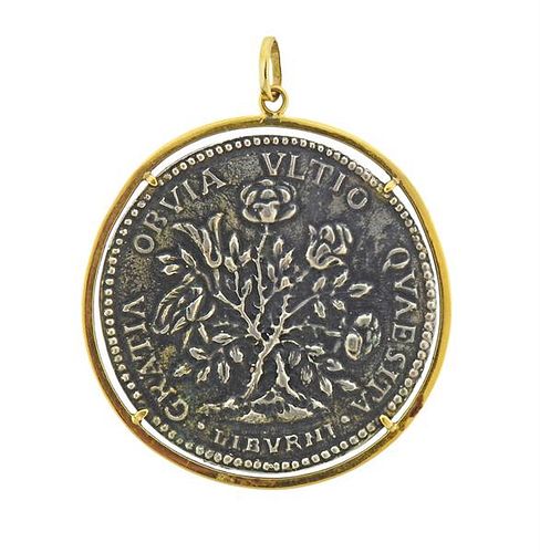 18k Gold Large Coin Pendant 