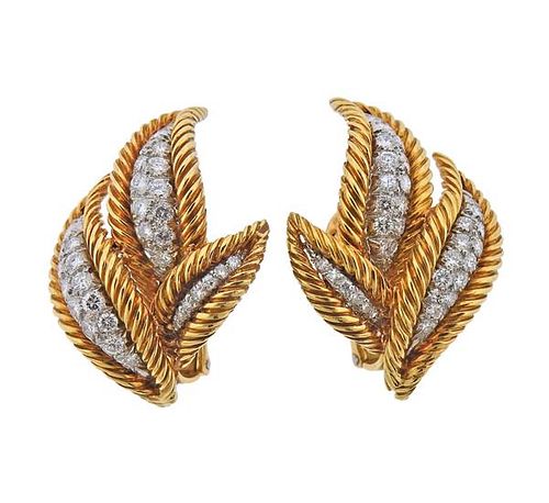David Webb 18k Gold Platinum 1.75ctw Diamond Earrings