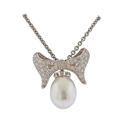 Morelli 18k White Gold Pearl Diamond Necklace