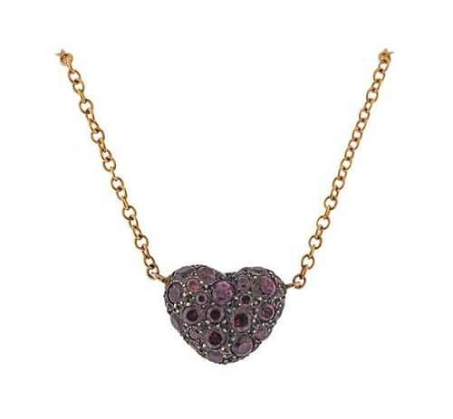 Pomellato Silver Tourmaline Heart Pendant on 18K Gold Necklace