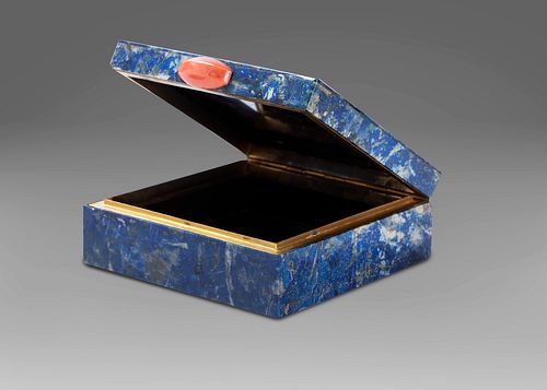 Lapis lazuli, silver and coral box
