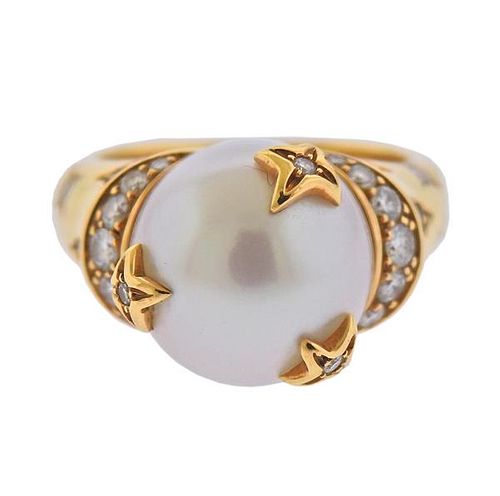 Chanel 18K Gold Diamond Pearl Ring