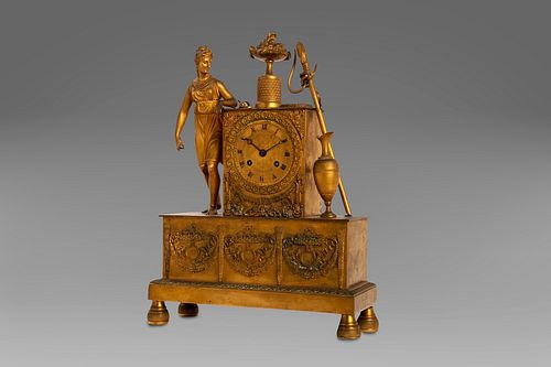 Gilt bronze clock, Empire period, with Diana the huntress