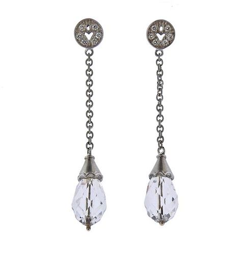 18k Gold Diamond Crystal Drop Earrings 