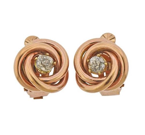 Retro 18K Gold Diamond Earrings