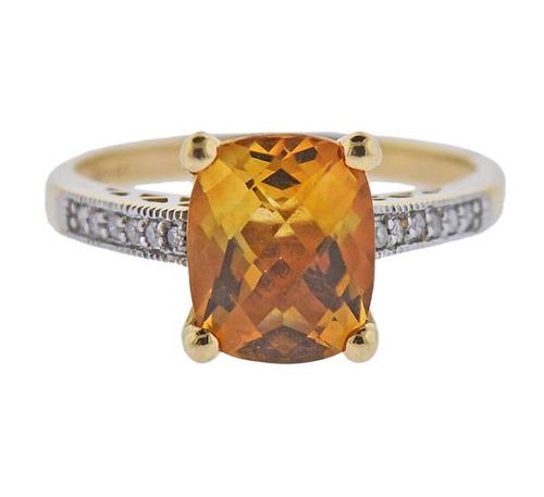 14k Gold Diamond Citrine Ring 