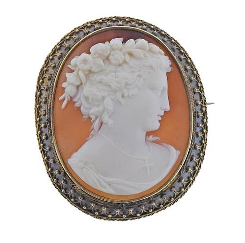 Antique 14k Gold Silver Cameo Large Brooch 