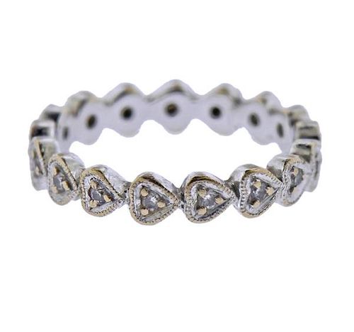 18k Gold Diamond Heart Eternity Wedding Band Ring 