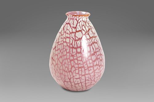 Pyriform glass vase with craquelage motif, signed Gallè, 1920s