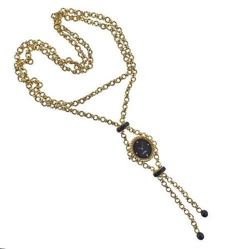 Longines 18k Gold Bloodstone Diamond Pendant Watch Necklace 