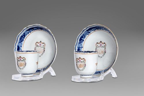 Pair of porcelain cups with saucers