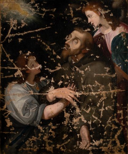 Scuola romana, secolo XVII - St. Francis comforted by the Angels
