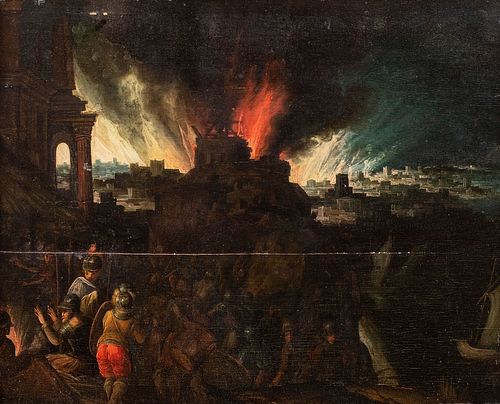 Scuola fiamminga, fine secolo XVI - inizi secolo XVII - The fire of Troy