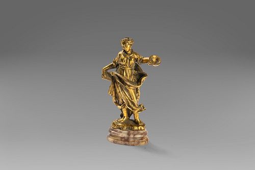 Small sculpture in gilded bronze, with marble base, depicting an allegorical female figure, Florence 17th century