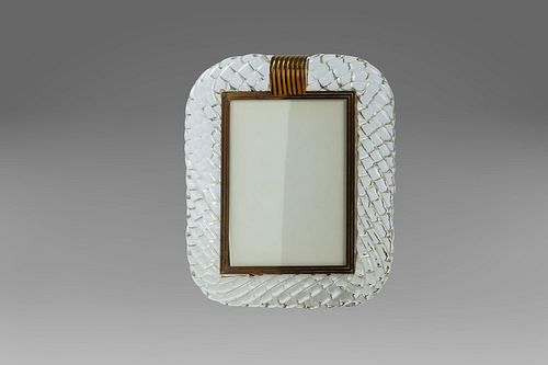 Torchon-worked Murano glass photo frame, signed Seguso, 1930s