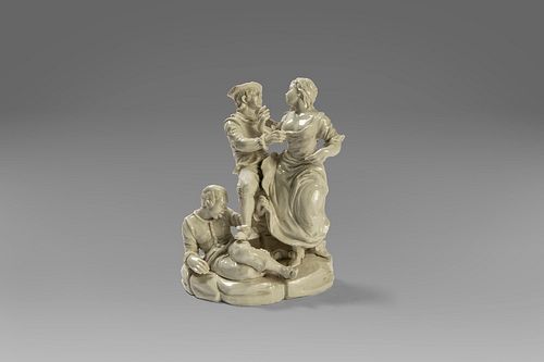Sculptural group in Venetian porcelain, 18th century, depicting an erotic scene