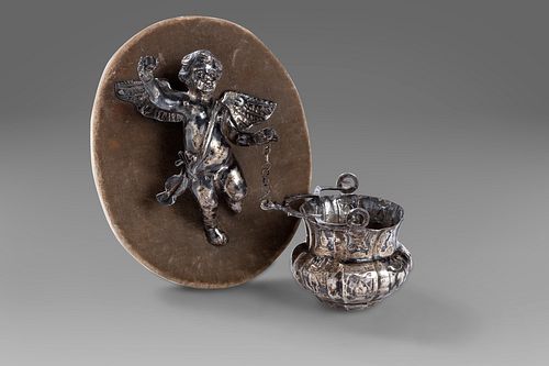 Holy water stoup in silver, Naples, late 18th century