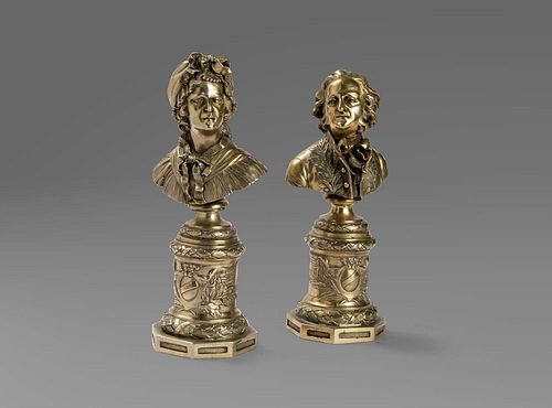 Two silver busts depicting portraits of a nobleman and noblewoman, late 18th century