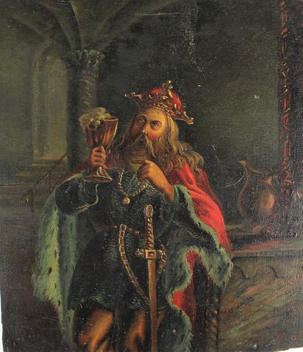 Old Master Painting of King, Oil on Board, 1862