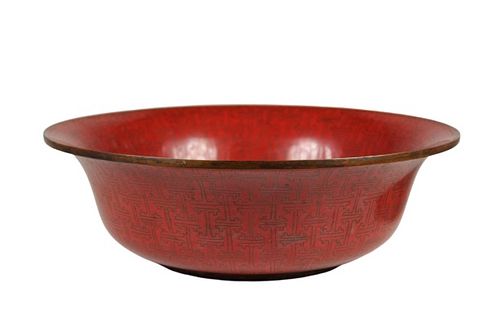 Large Chinese Blood Red Cloisonne Bowl