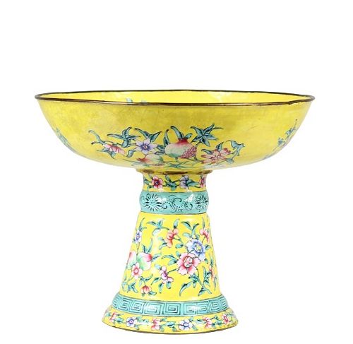 Chinese Enameled Metal Compote