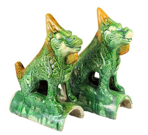 Pair Chinese Roof Tiles of Qilin