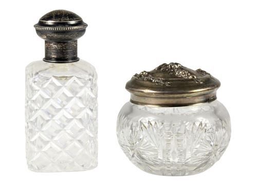 Pair of Victorian Glass Perfume Jars, Sterling Bit