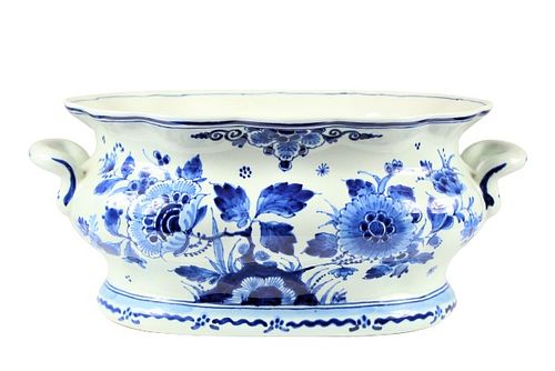 Delft Blue & White Floral Porcelain Planter