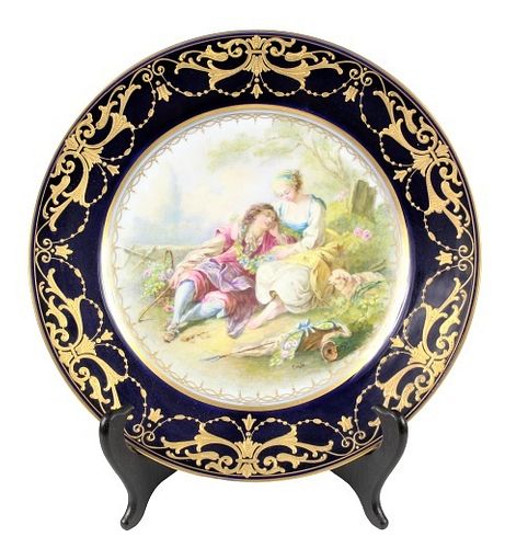 French Porcelain Sevres Style Wall Plate w Figures