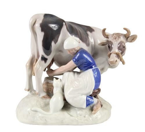 Signed Royal Copenhagen Porcelain of Cow & Woman