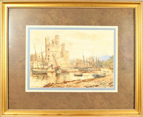 19th C Signed Watercolor of Conwy Castle
