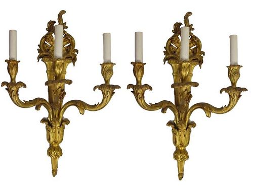 Pair Louis XVI Style Gilt Bronze Sconces