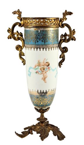 Gilt Bronze Ormolu Mounted Porcelain Covered Urn