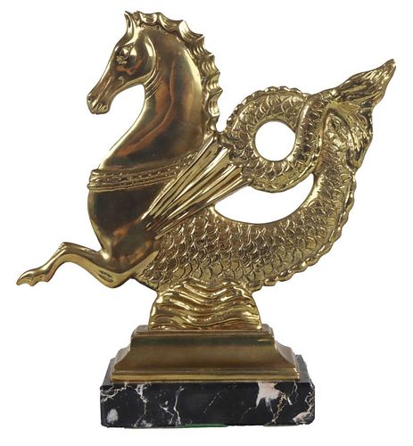 Valese Italy Brass Seahorse on Marble Base