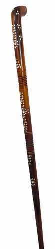 Wooden Walking Stick with Shell Inlay