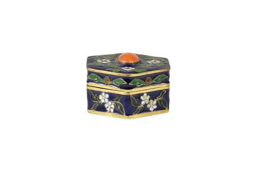Small Chinese Hexagonal Cloisonne Covered Box
