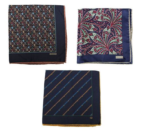 (3) Vintage Gucci Silk Pocket Squares