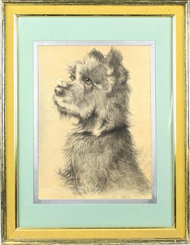 Antique Pastel Portrait of a Terrier, Signed