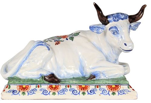 Dutch Hand-painted Ceramic Bull Figurine