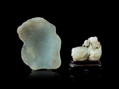 Two Carved Jade Articles
Length of larger 3 1/2 in., 8.89 cm. 
