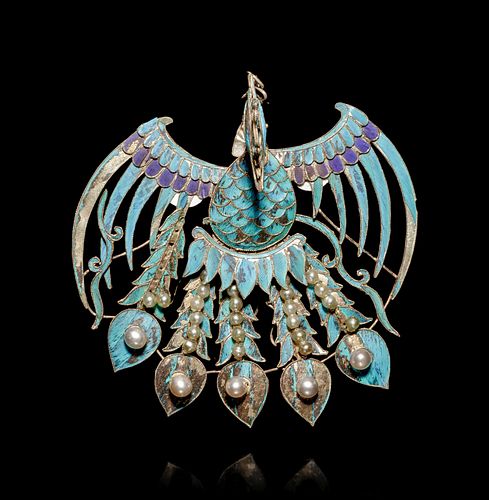 A Kingfisher Feather Phoenix-Form Headdress
Length 4 in., 10.2 cm.