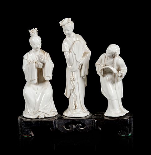 Three Blanc-de-Chine Porcelain Figures 
Height 6 3/4 in., 17 cm.