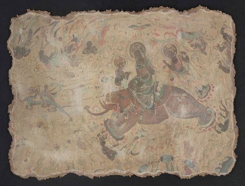 A Possibly Dunhuang Fresco FragmentHeight 19 1/2 x width 26 1/2 in., 49.5 x 67 cm.