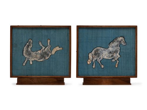 Two Lead Horse-Form Plaques
Height 6 1/4 x Width 7 1/4 in., 2.46 x 2.85 cm.
