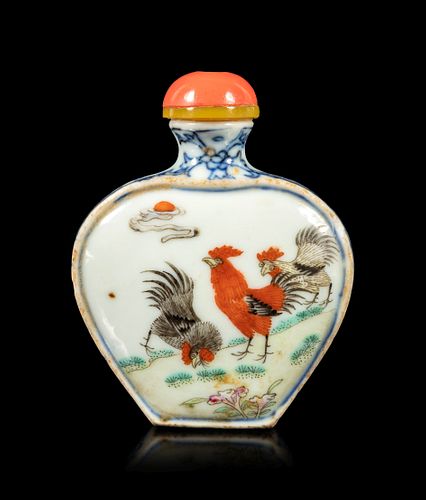 A Famille Rose and Underglaze Blue Porcelain Snuff Bottle
Height overall 2 1/2 in., 6.35 cm.