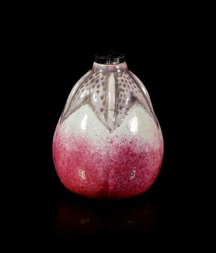 A Red Glazed Porcelain Egg Plant-Form Snuff Bottle 
Height overall 2 in., 5.1 cm.